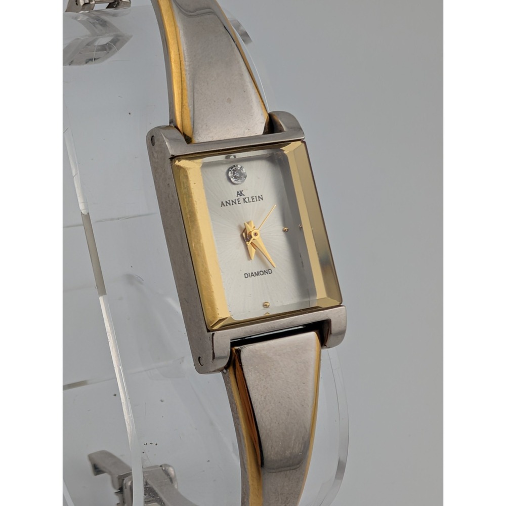 Anne Klein Diamond Watch Women‎ 16mm Case Silver 6.75" Band 10/4874- New Battery
